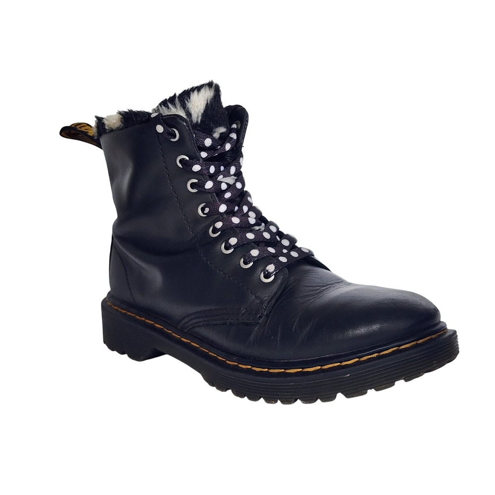 Dr. Martens 1460 Serena J Black Leather Faux Fur Lined Boots Kids Size 3 US 2 UK